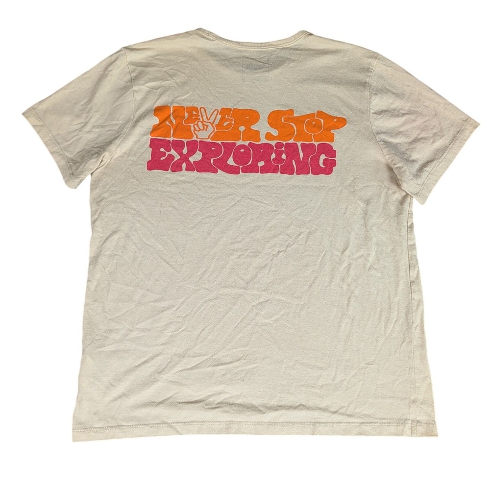 The North Face Graphic T-Shirt Womens Medium Beige Never Stop Exploring Exc